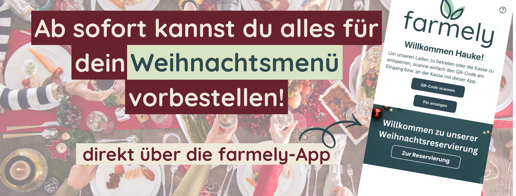 Titelbild für die Weihnachtsvorbestellung mit Screenshot aus der App