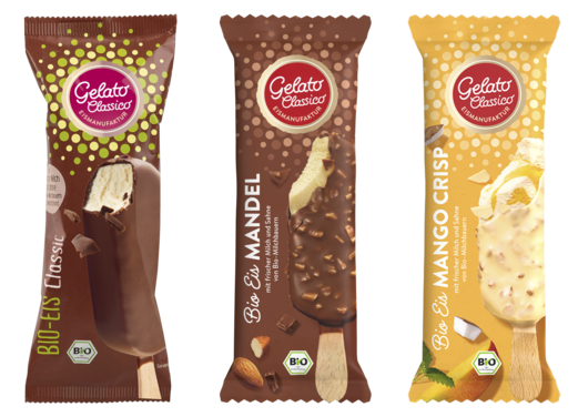 Das Stieleis: Classic, Mandel und Mango Crisp